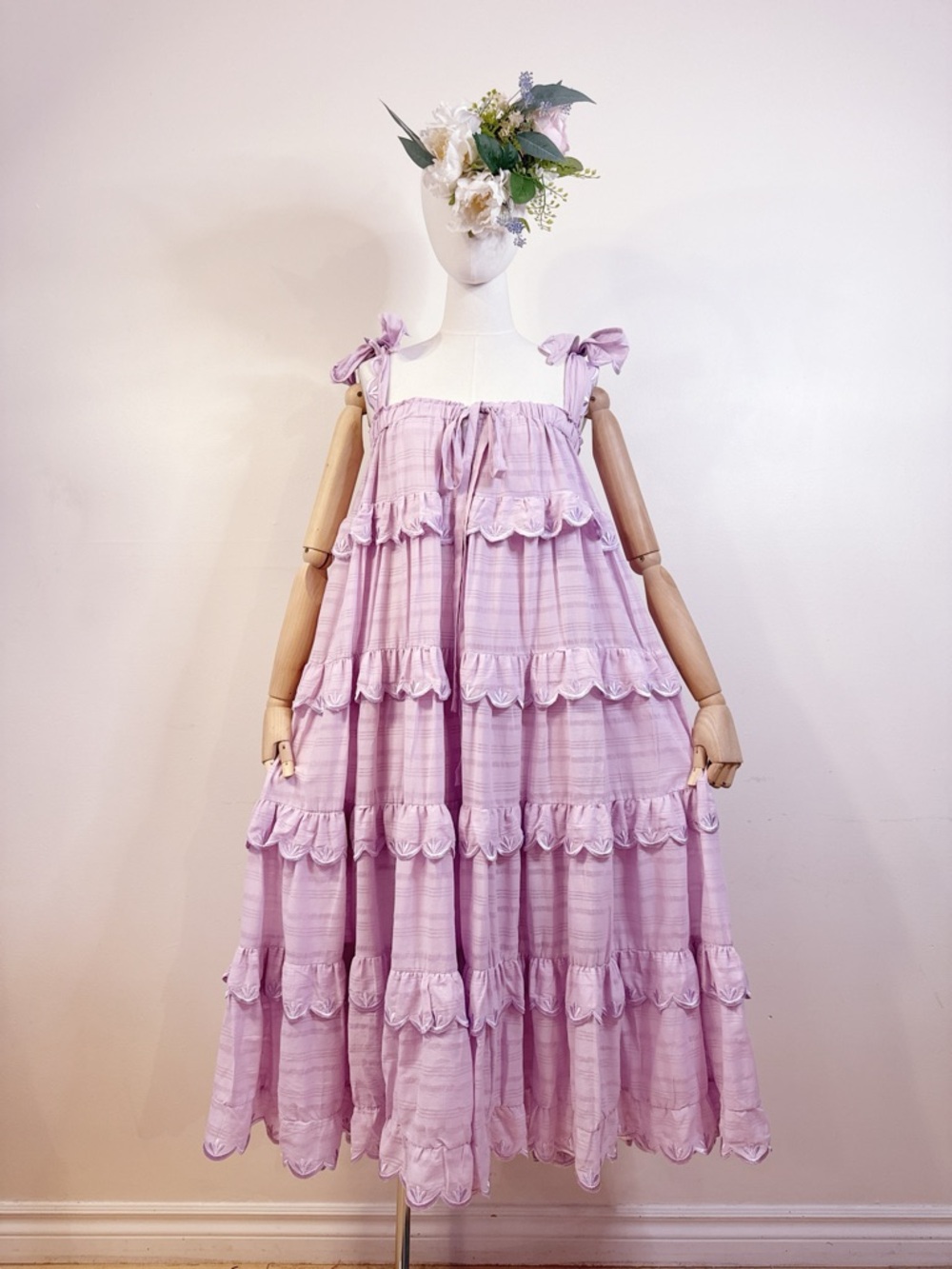 Pastel Lavender Tiered Ruffle Maxi Dress (Free Size S–L)